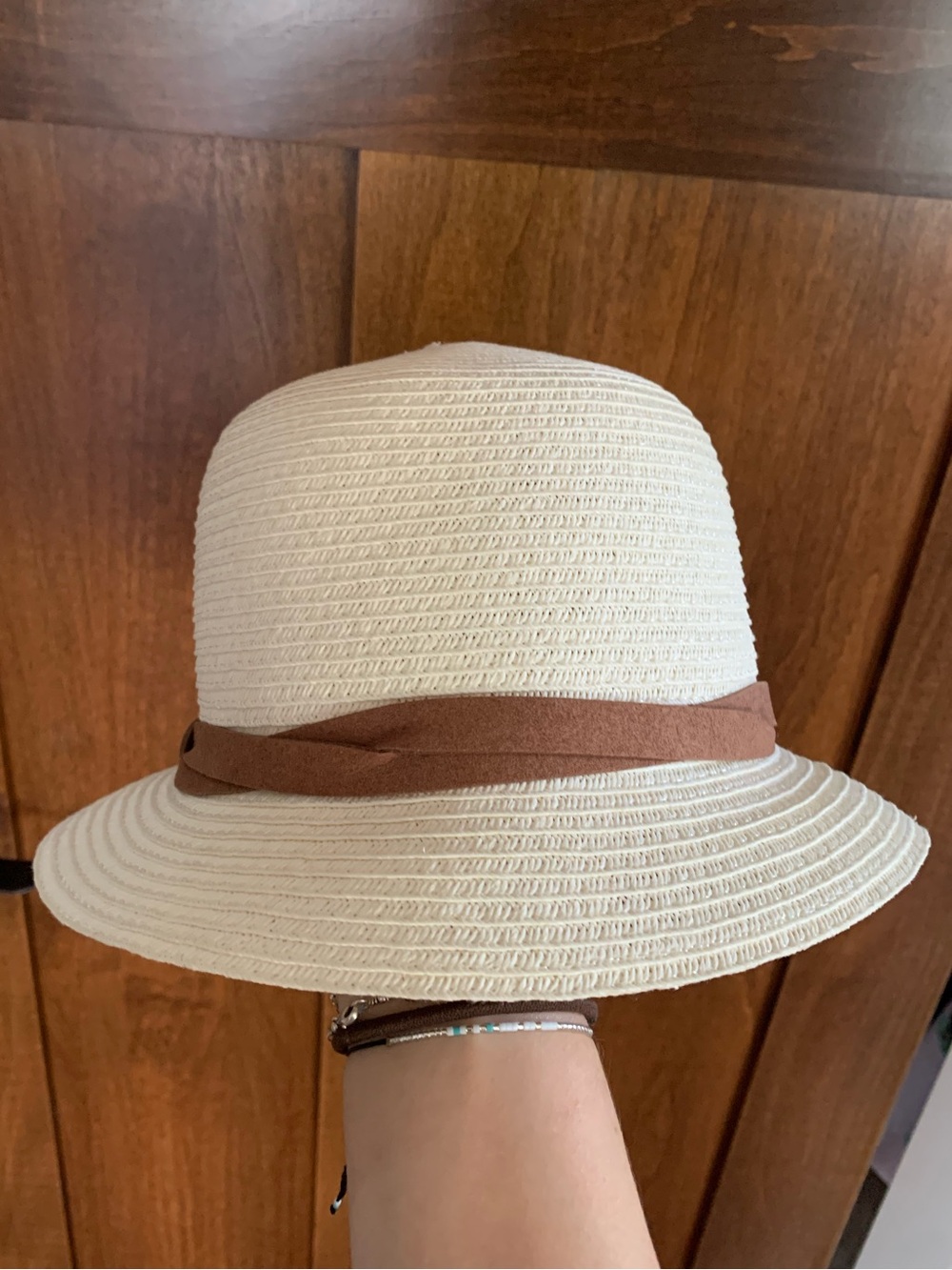 Women's Cream Straw Sun Hat with Brown Band